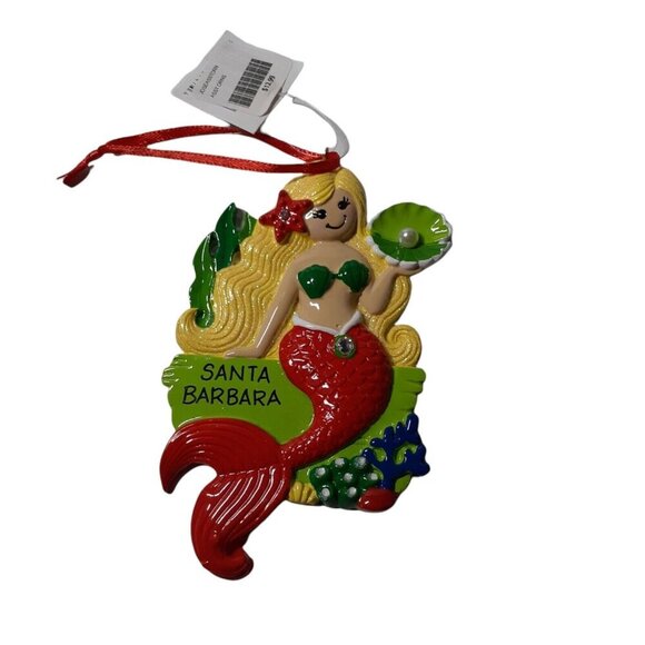 Christmas Ornament Santa Barbara Mermaid with Clamshell and Pearl - Picture 3 of 3